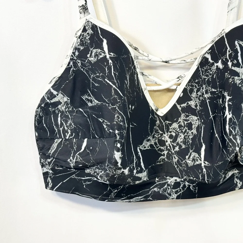 Cacique Swim Plus Size 22 Bikini Top Black White Marble Vacation Cruise 200